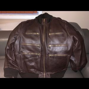 Schott Brown Warm Leather Coat. Waist High 3XL